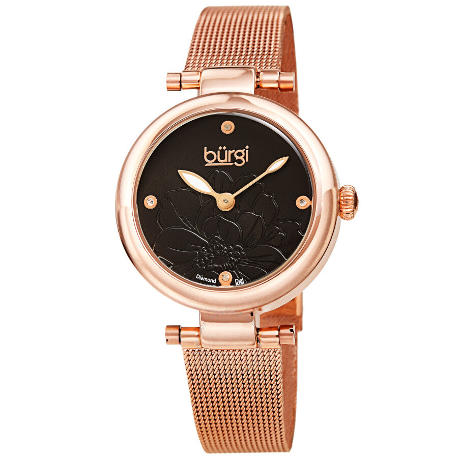 Burgi Flower Marker Quartz Diamond Black Dial Ladies Watch BUR260RGBK - Dawson Watches