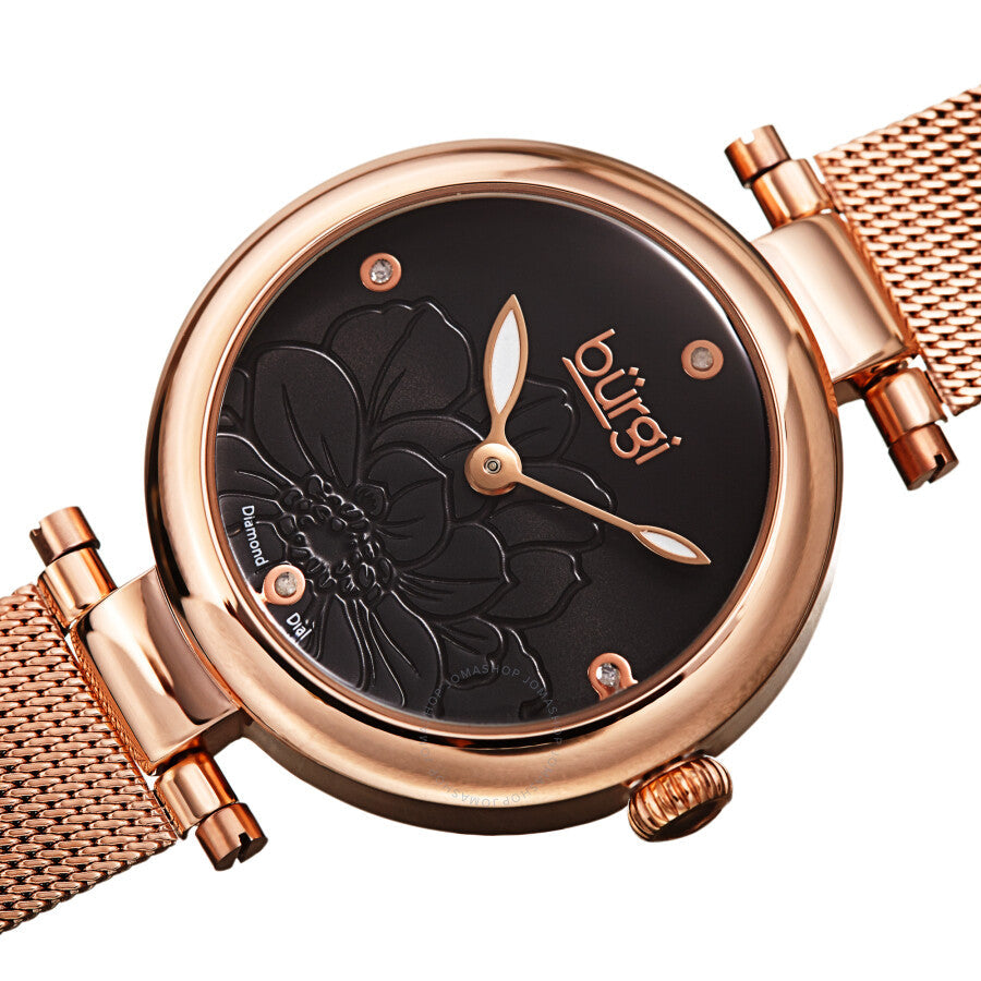 Burgi Flower Marker Quartz Diamond Black Dial Ladies Watch BUR260RGBK - Dawson Watches #2