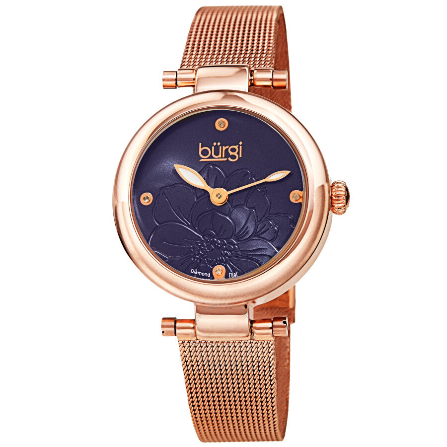 Burgi Flower Marker Quartz Diamond Blue Dial Ladies Watch BUR260RGBU - Dawson Watches