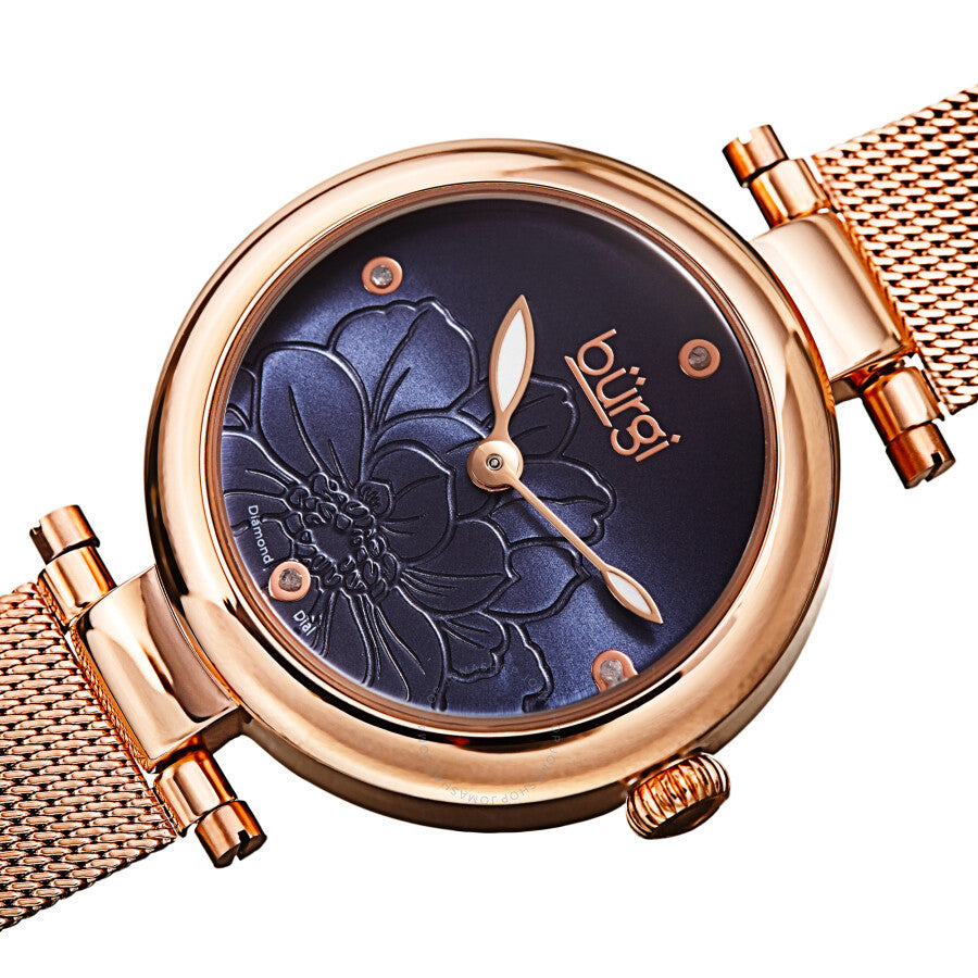 Burgi Flower Marker Quartz Diamond Blue Dial Ladies Watch BUR260RGBU - Dawson Watches #2