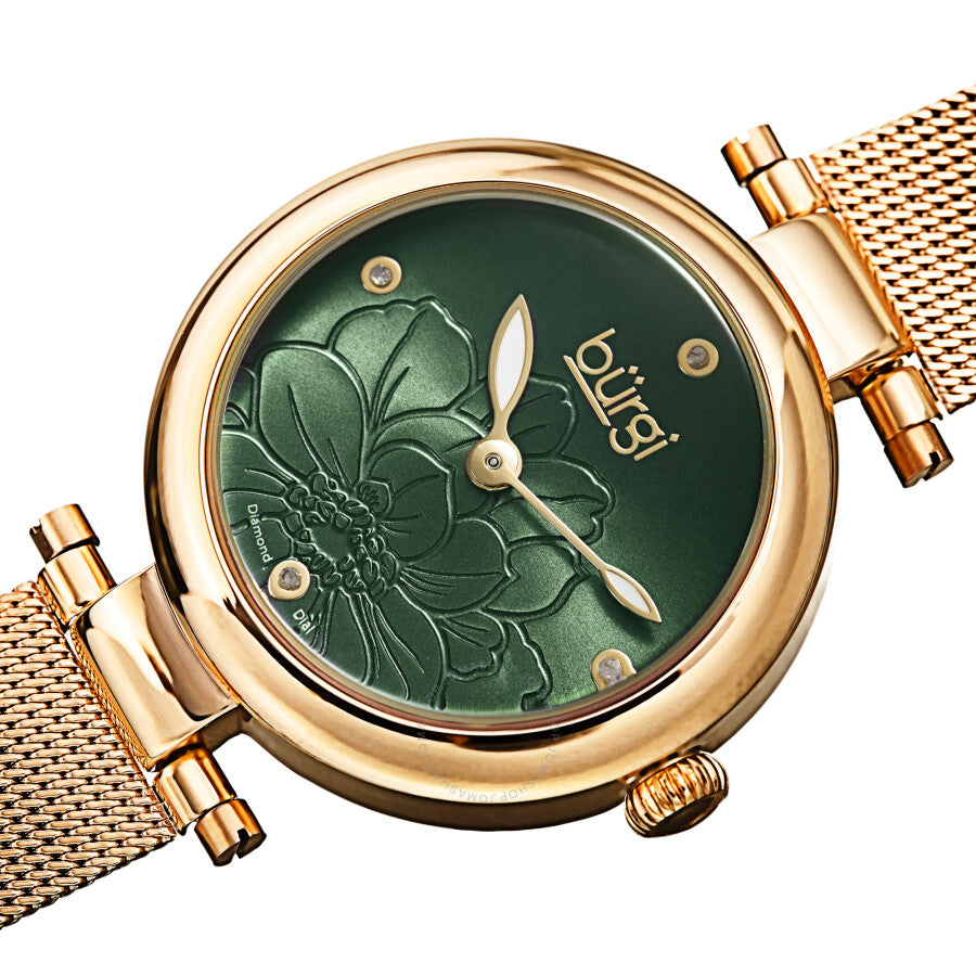 Burgi Flower Marker Quartz Diamond Green Dial Ladies Watch BUR260YGN - Dawson Watches #2