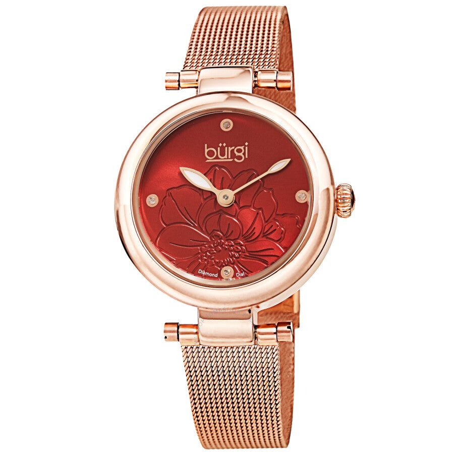 Burgi Flower Marker Quartz Diamond Red Dial Ladies Watch BUR260RGR - Dawson Watches
