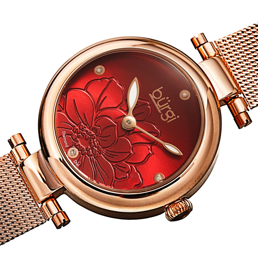 Burgi Flower Marker Quartz Diamond Red Dial Ladies Watch BUR260RGR - Dawson Watches #2