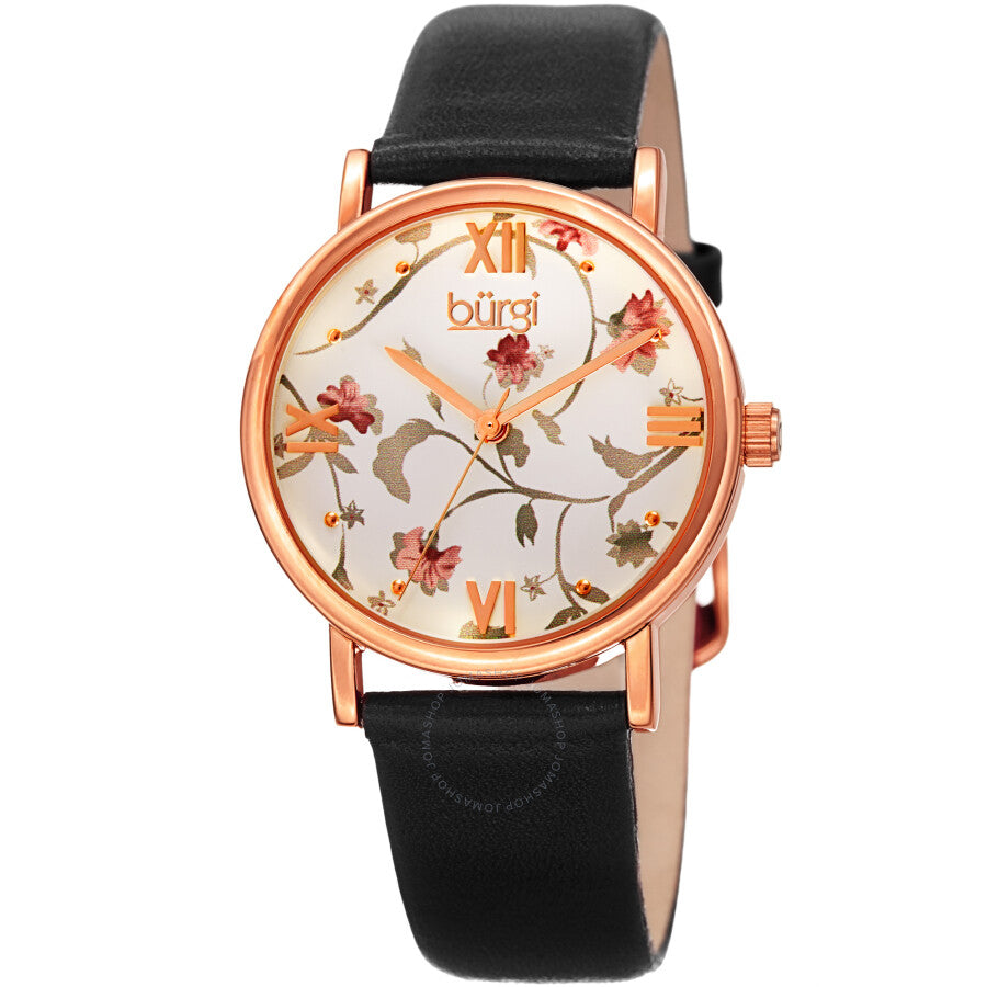 Burgi Flower Quartz Beige Floral Print Dial Ladies Watch BUR186BK - Dawson Watches