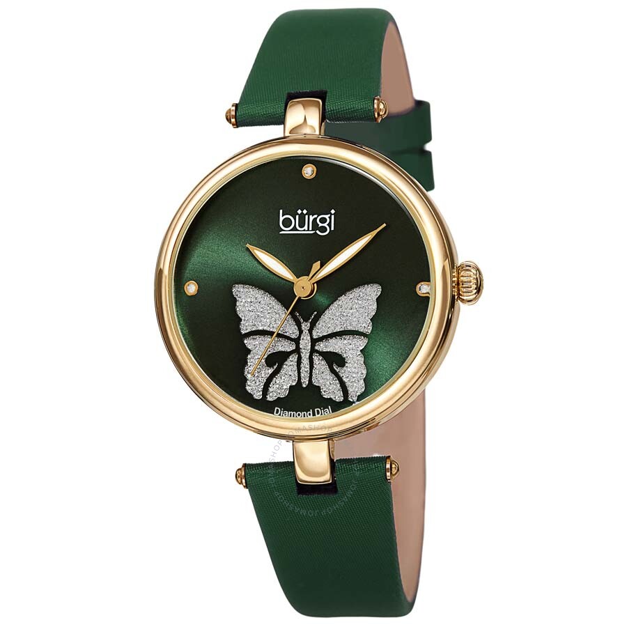 Burgi Pretty Butterfly Quartz Crystal Green Dial Ladies Watch BUR233GN - Dawson Watches