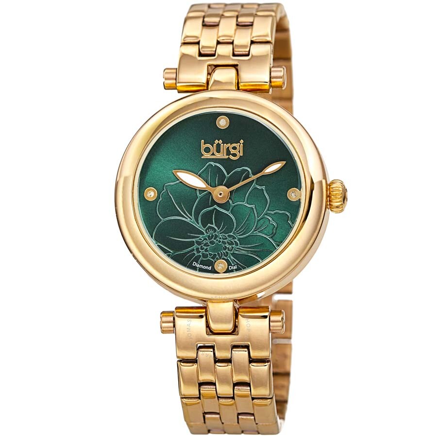 Burgi Flower Marker Quartz Diamond Green Dial Ladies Watch BUR223GN - Dawson Watches