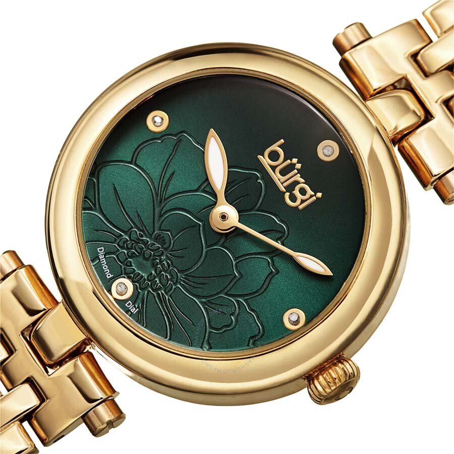 Burgi Flower Marker Quartz Diamond Green Dial Ladies Watch BUR223GN - Dawson Watches #2