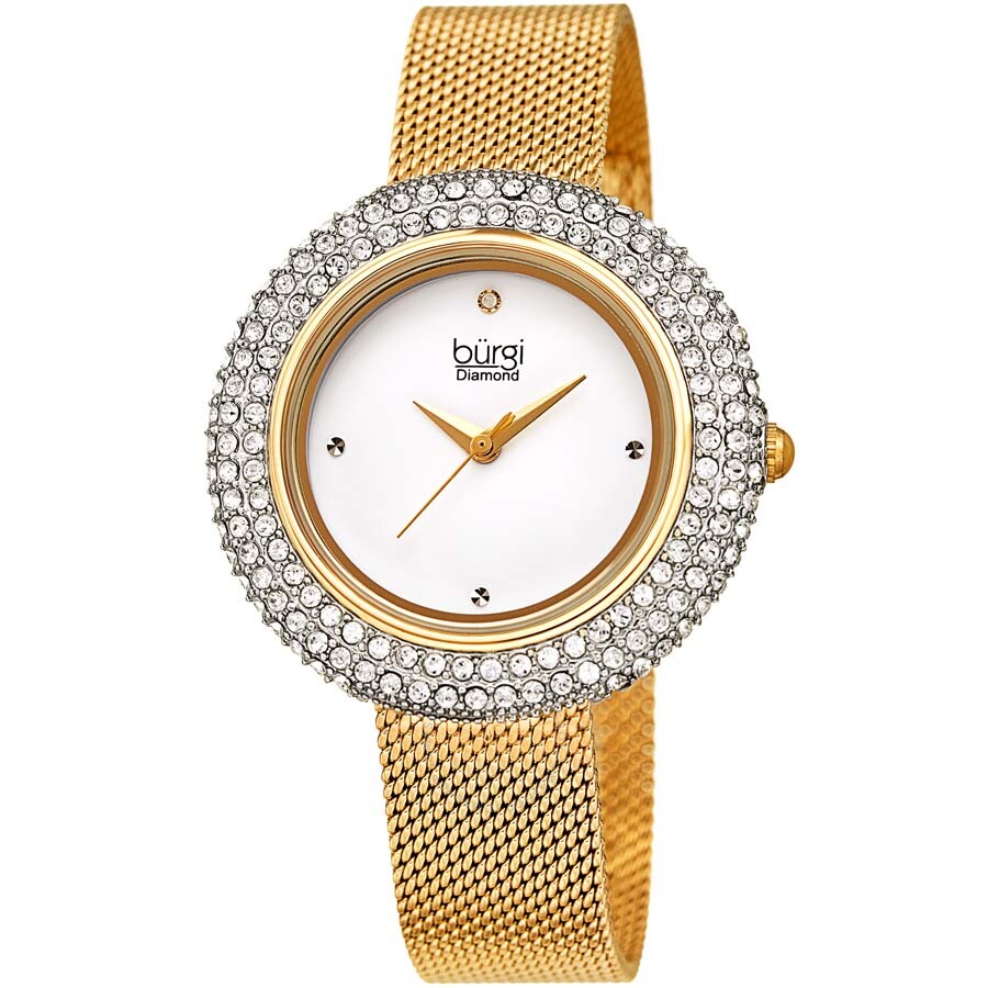 Burgi Ladies Argyle Dial Swarovski Crystal Glamor Mesh Bracelet Watch - Dawson Watches