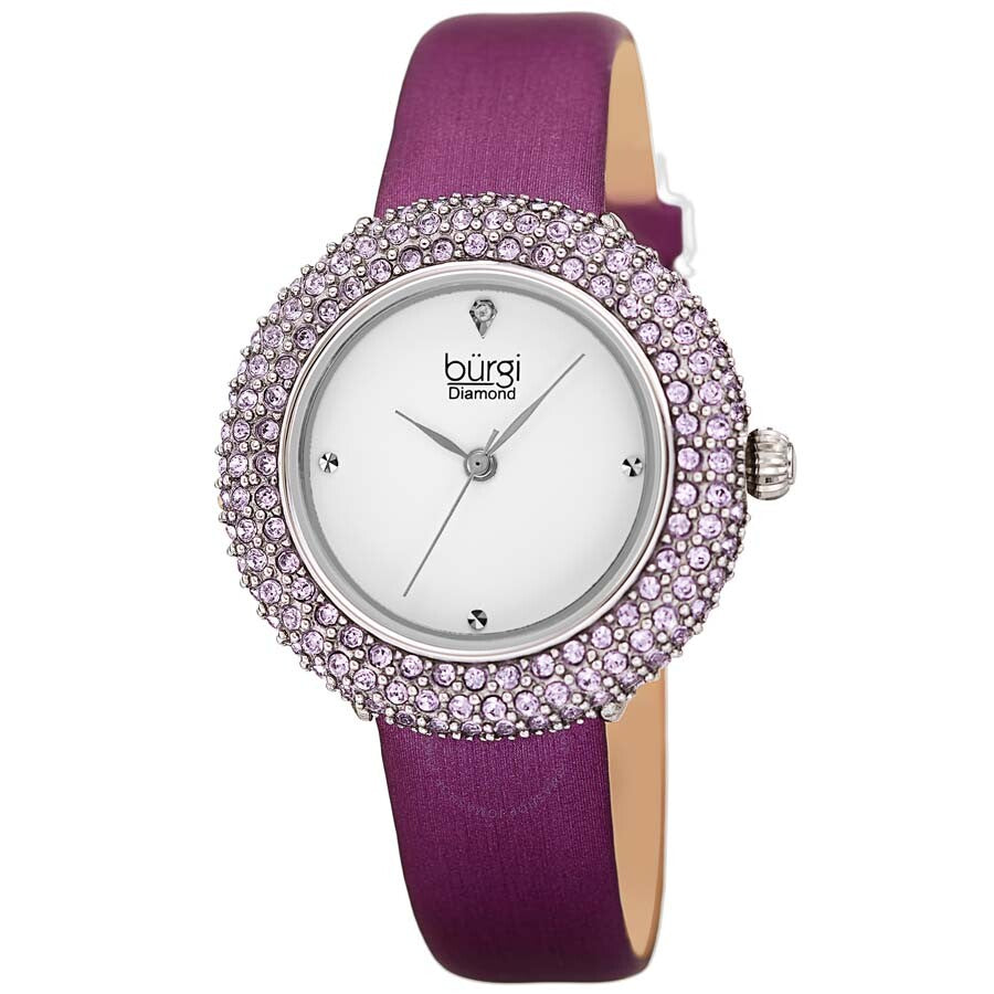 Burgi Quartz Crystal Silver Dial Purple Satin Ladies Watch BUR227PU - Dawson Watches