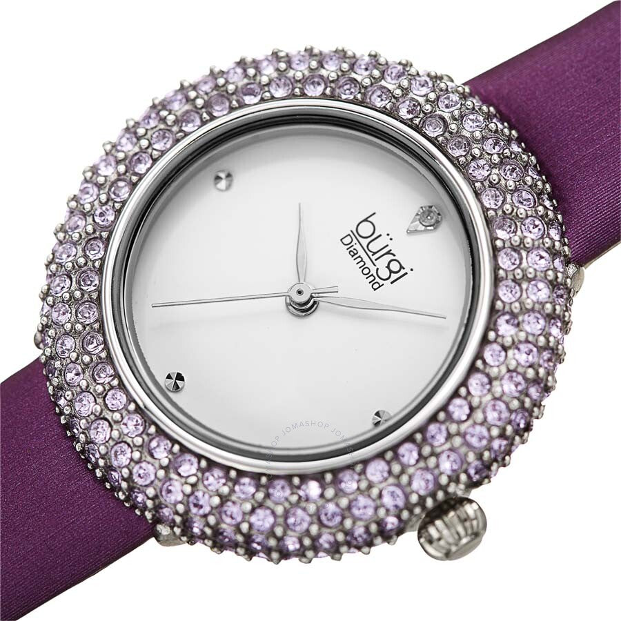 Burgi Quartz Crystal Silver Dial Purple Satin Ladies Watch BUR227PU - Dawson Watches #2
