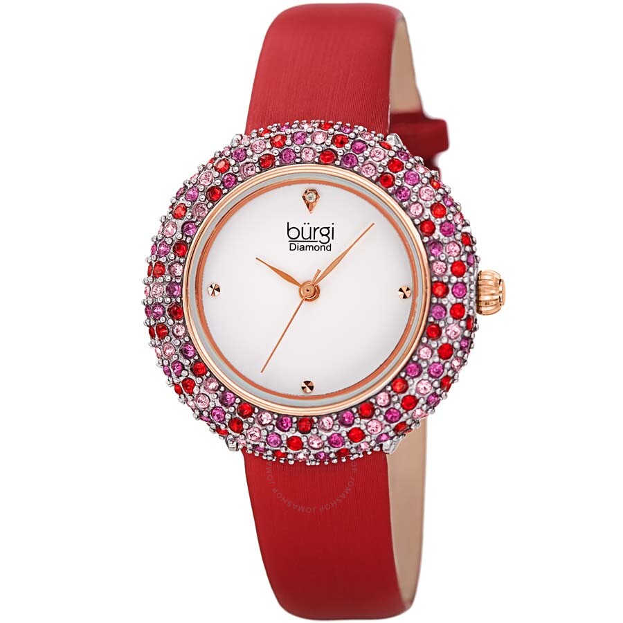 Burgi Ladies Diamond Colored Swarovski Crystal Sparkling Bezel Leather Strap Watch - Dawson Watches