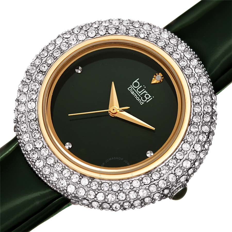 Burgi Diamond Crystal Green Dial Green Leather Ladies Watch BUR199GN - Dawson Watches #2