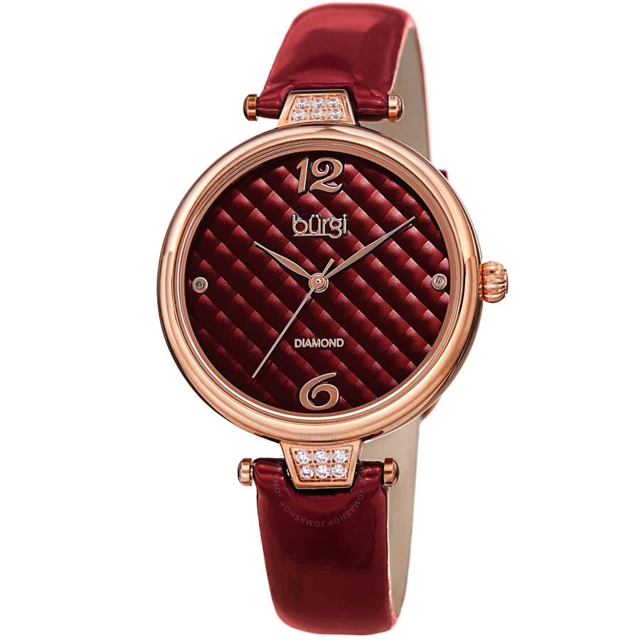 Burgi Ladies Engraved Argyle Diamond Dial Genuine Leather Strap Watch - Dawson Watches