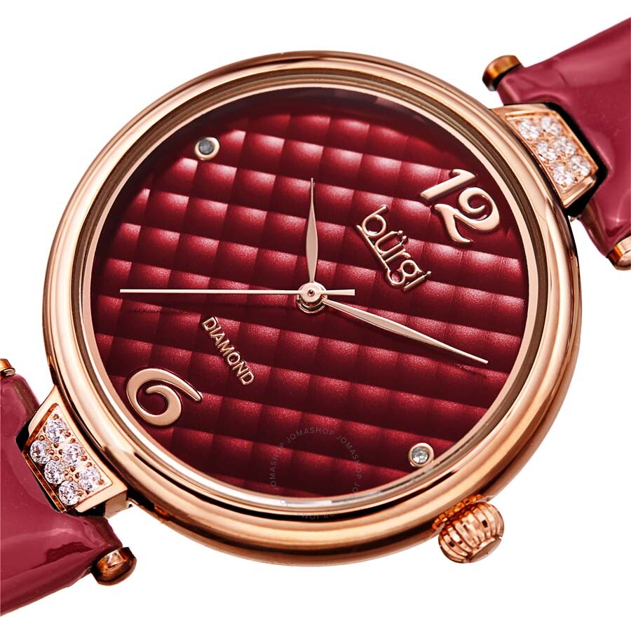 Burgi Ladies Engraved Argyle Diamond Dial Genuine Leather Strap Watch - Dawson Watches #2