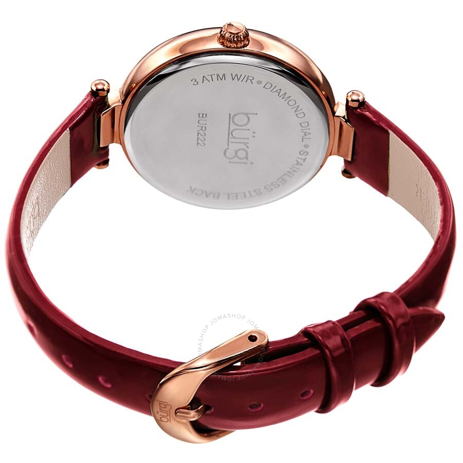 Burgi Ladies Engraved Argyle Diamond Dial Genuine Leather Strap Watch - Dawson Watches #4