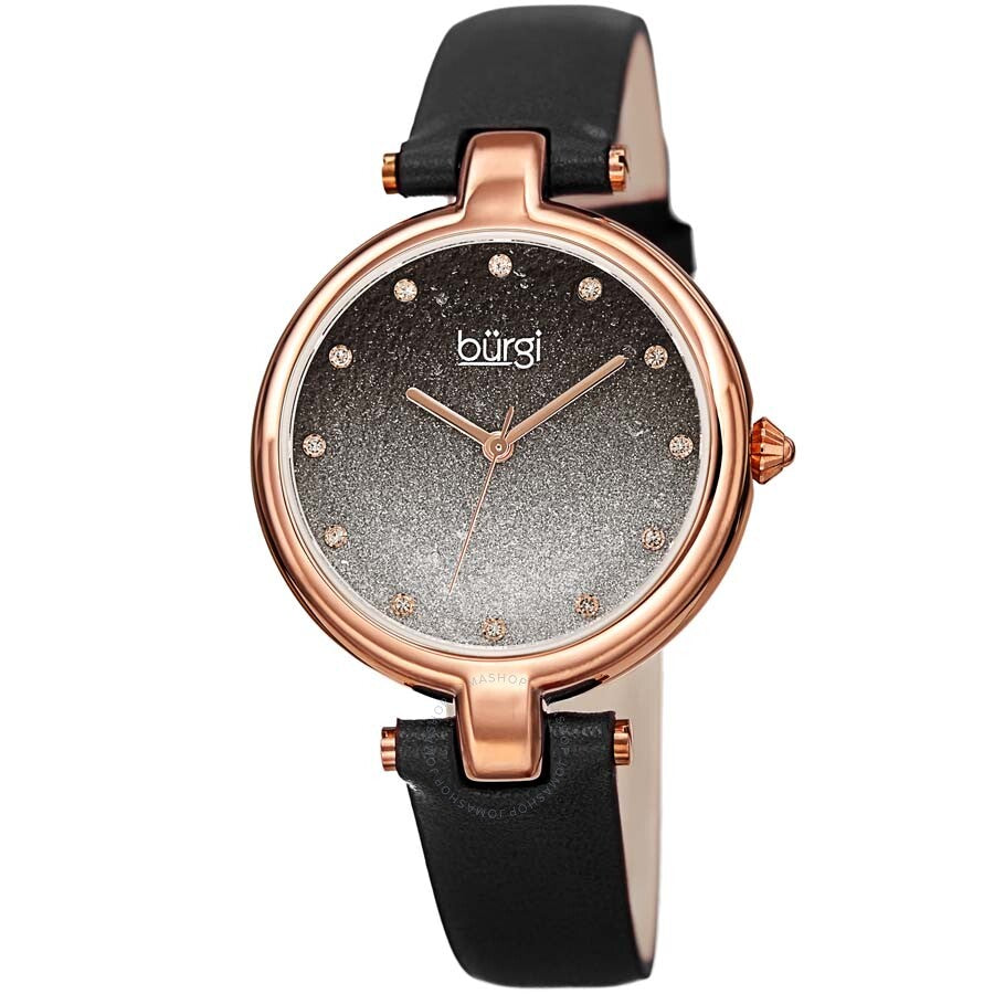 Burgi Ladies Glitter Ombre Swarovski Crystal Dial Black Leather Strap Watch - Dawson Watches