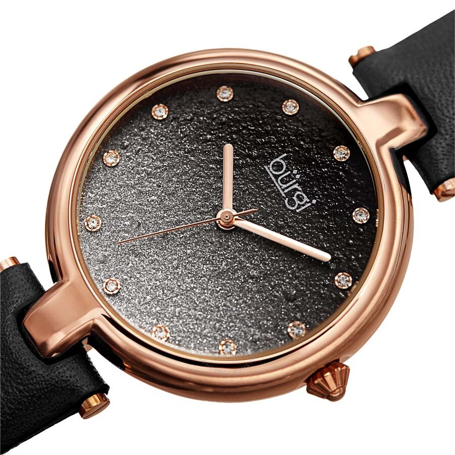 Burgi Ladies Glitter Ombre Swarovski Crystal Dial Black Leather Strap Watch - Dawson Watches #2