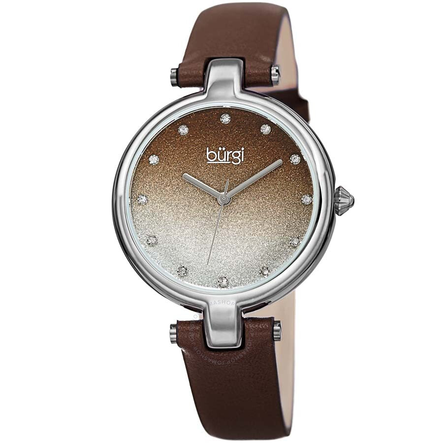 Burgi Ladies Glitter Ombre Swarovski Crystal Dial Genuine Leather Strap Watch - Dawson Watches