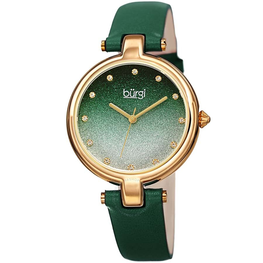 Burgi Green Ombre Swarovski Crystal Dial Green Leather Ladies Watch - Dawson Watches