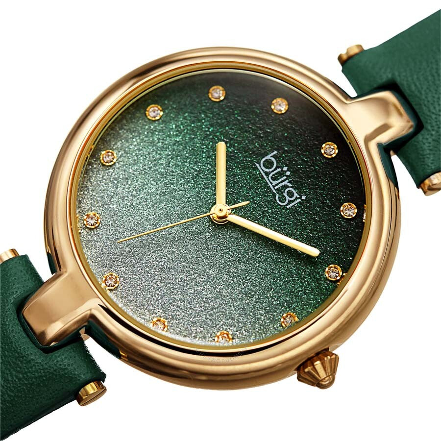 Burgi Green Ombre Swarovski Crystal Dial Green Leather Ladies Watch - Dawson Watches #2