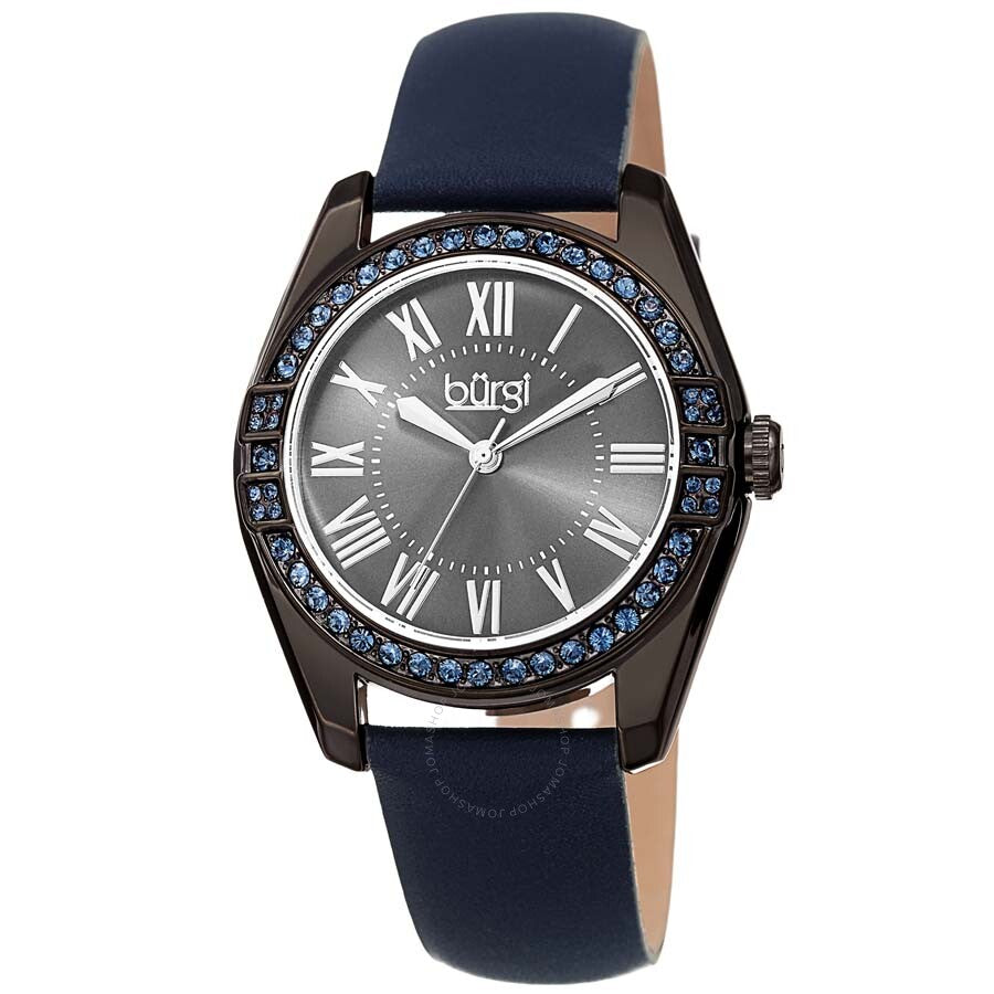 Burgi Gunmetal Grey Dials Blue Leather Ladies Watch BUR206BU - Dawson Watches