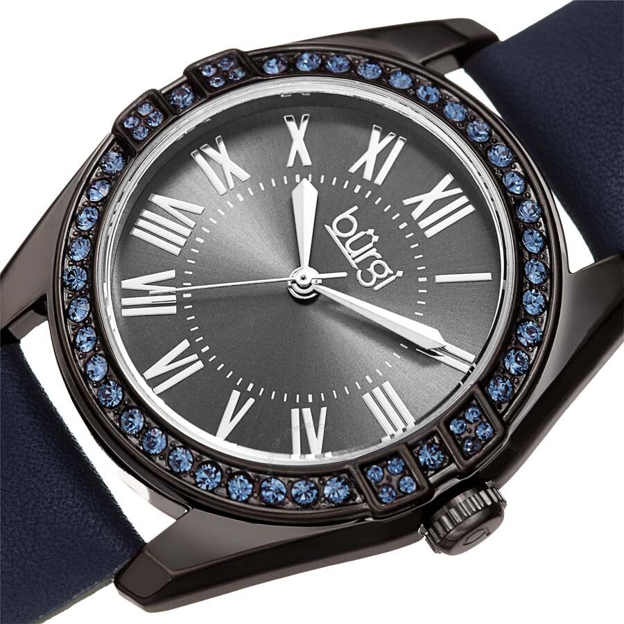 Burgi Gunmetal Grey Dials Blue Leather Ladies Watch BUR206BU - Dawson Watches #2