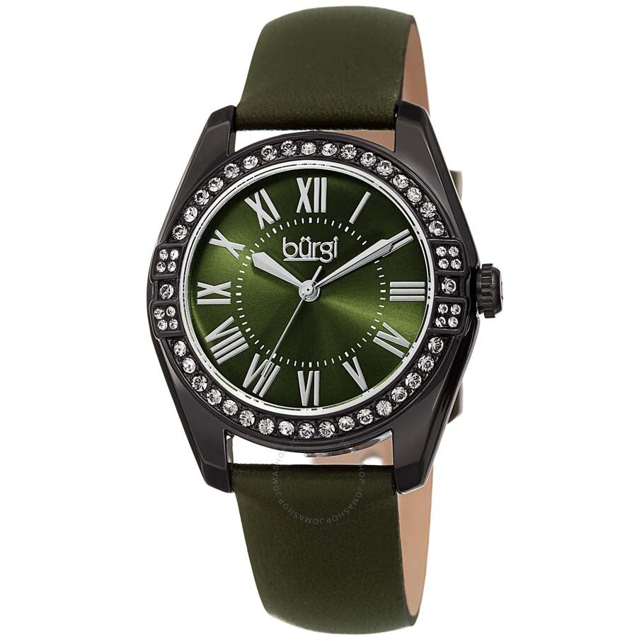 Burgi Olive Green Dial Black Leather Ladies Watch BUR206GN - Dawson Watches