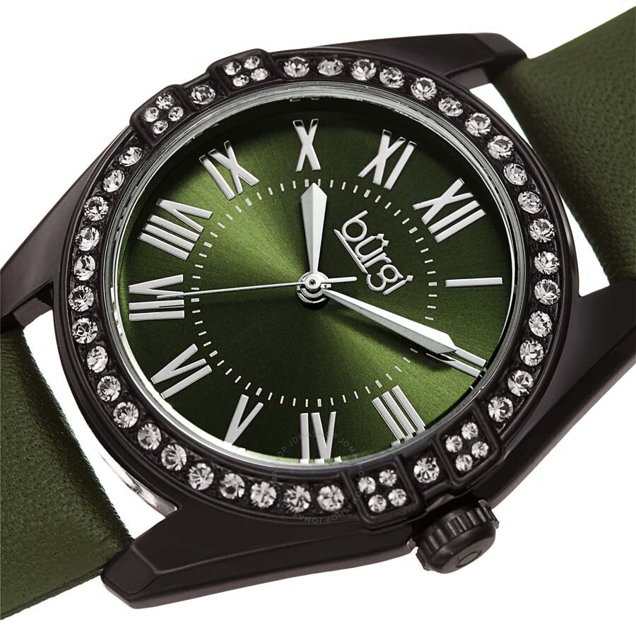 Burgi Olive Green Dial Black Leather Ladies Watch BUR206GN - Dawson Watches #2