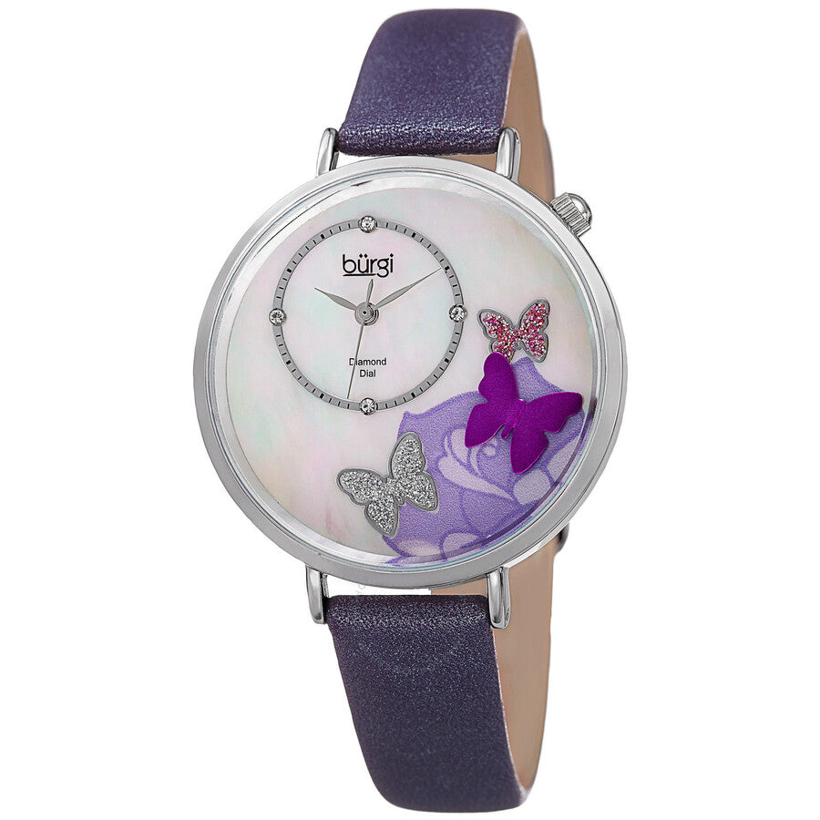 Burgi Mother of Pearl Butterfly Dial Ladies Watch BUR158PU - Dawson Watches