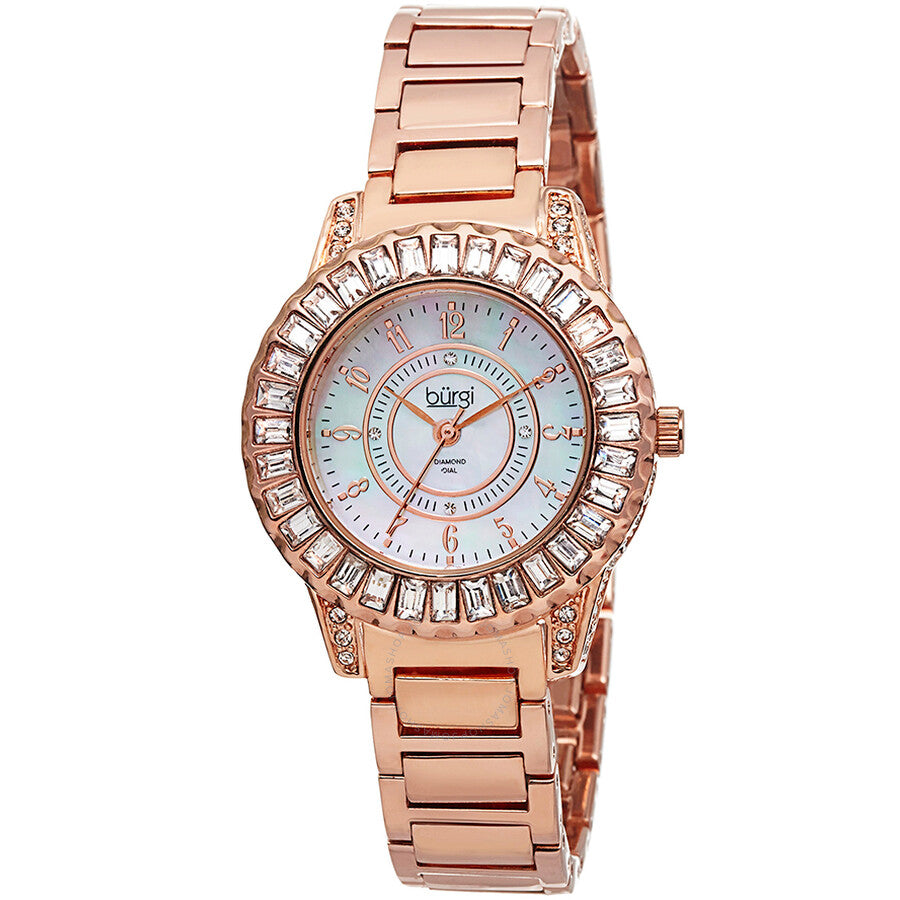 Burgi Mother of Pearl Dial Diamond Rose Gold-tone Brass Ladies Watch BUR095RG - Dawson Watches