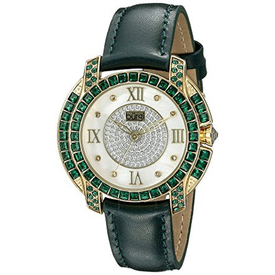Burgi Mother Of Pearl Dial Green Crystal Ladies Watch BUR156GN - Dawson Watches