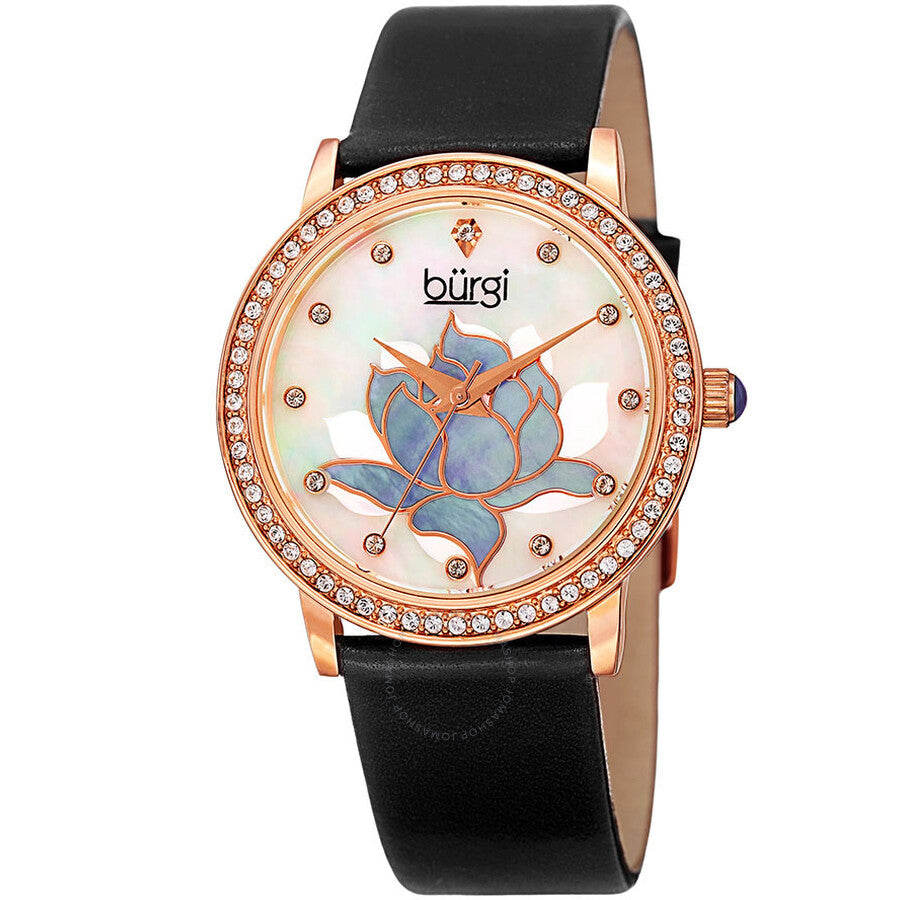 Burgi Mother 0f Pearl Dial Black Leather Ladies Watch BUR159BKR - Dawson Watches