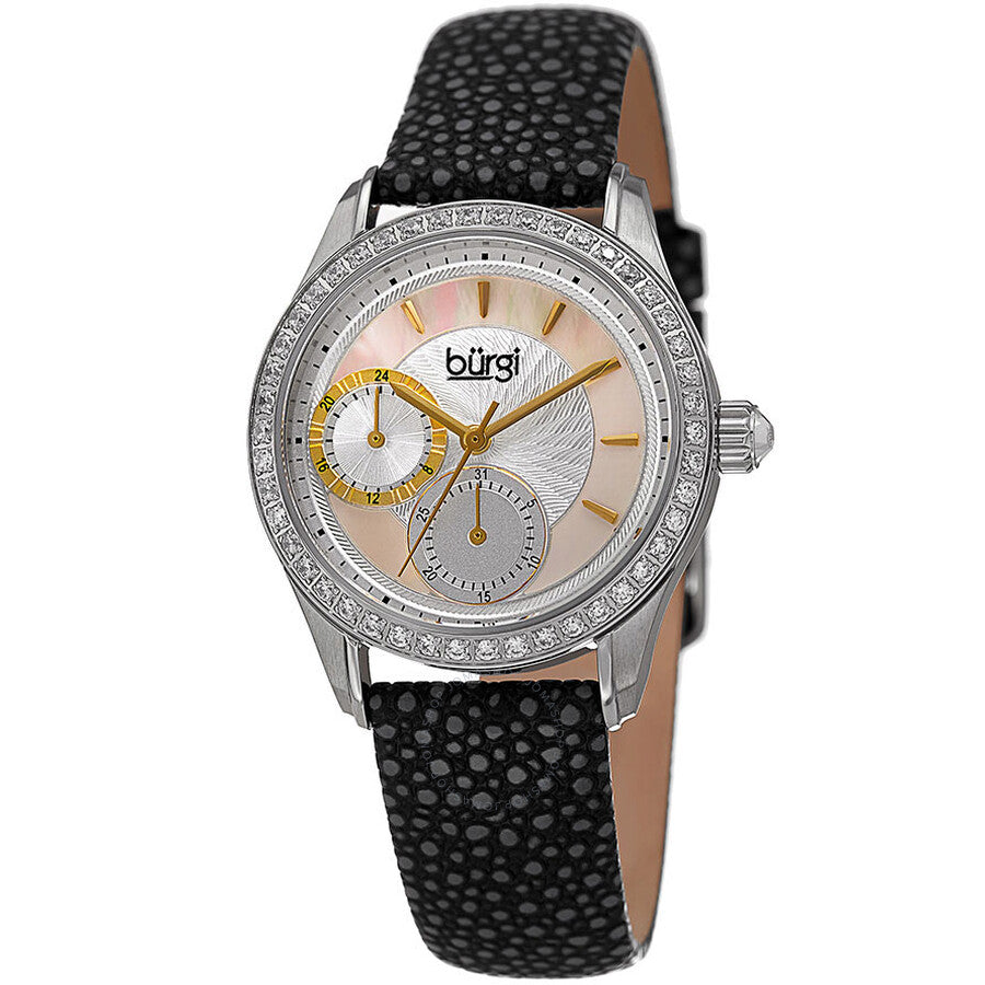 Burgi Mother Of Pearl Dial Ladies Black Polka Dot Leather Watch BUR160BK - Dawson Watches