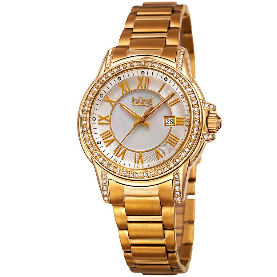Burgi Mother of Pearl Dial Gold-tone Ladies Watch BUR168YG - Dawson Watches