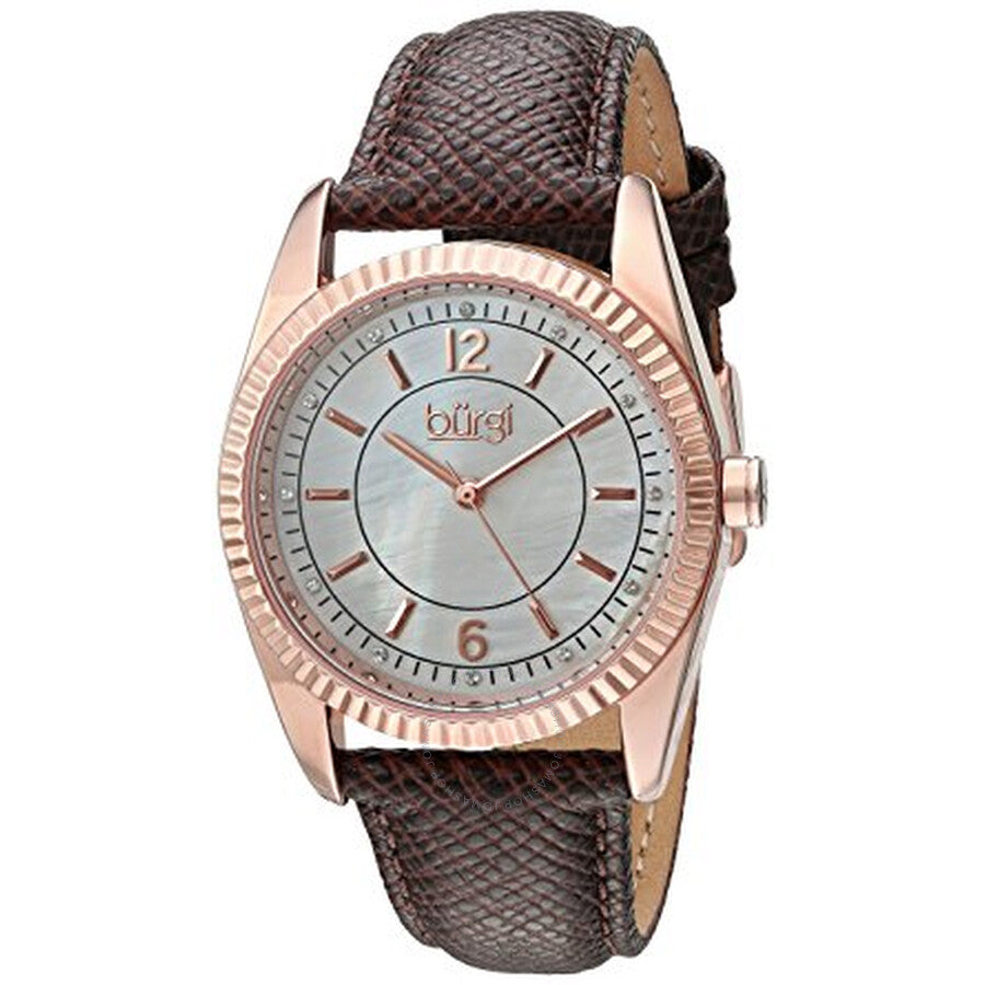 Burgi Mother Of Pearl Dial Ladies Leather Watch BUR167GY - Dawson Watches