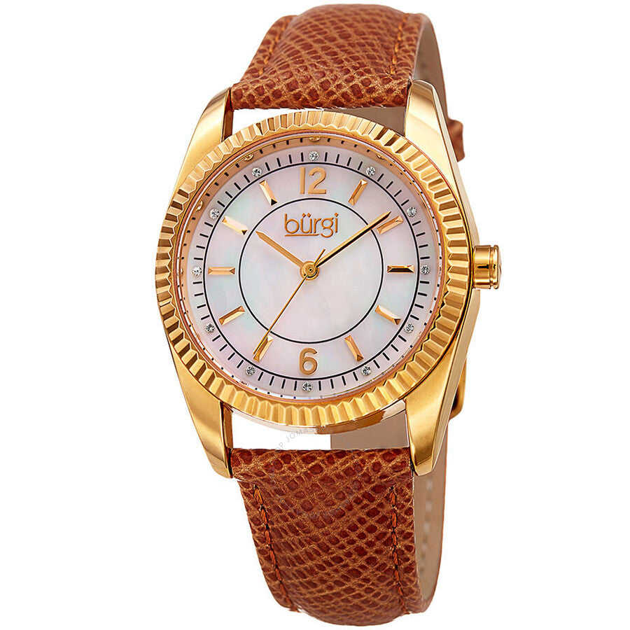 Burgi Quartz Crystal Mother of Pearl Dial Ladies Watch BUR167TN - Dawson Watches