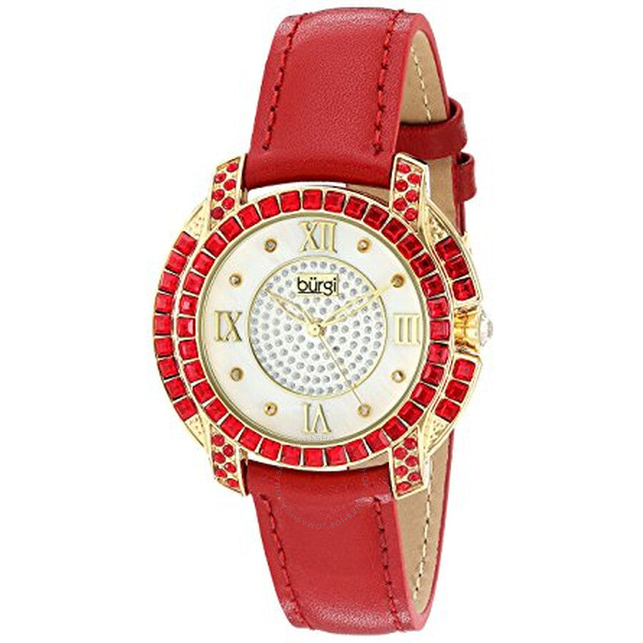 Burgi Mother of Pearl Dial Red Leather Ladies Watch BUR156RD - Dawson Watches