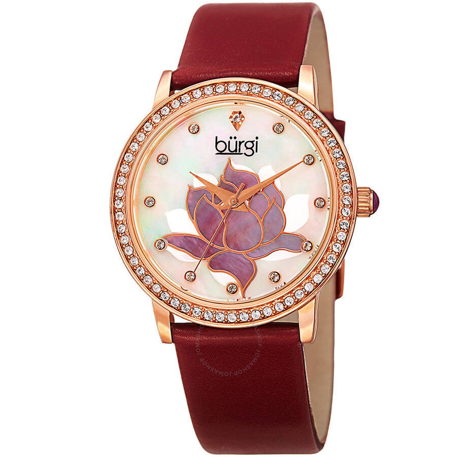 Burgi Mother of Pearl Dial Red Leather Ladies Watch BUR159RD - Dawson Watches