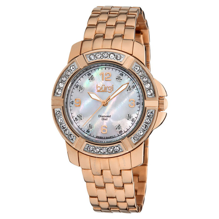 Burgi Mother of Pearl Dial Rose Rold-tone Ladies Watch BUR069RG - Dawson Watches