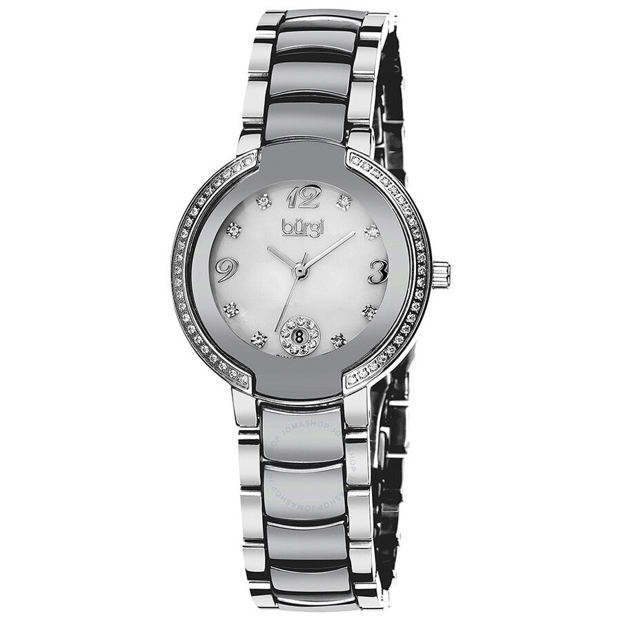 Burgi Mother of Pearl Dial Silver-tone Ceramic and Stainless Steel Ladies Watch BUR072SL - Dawson Watches