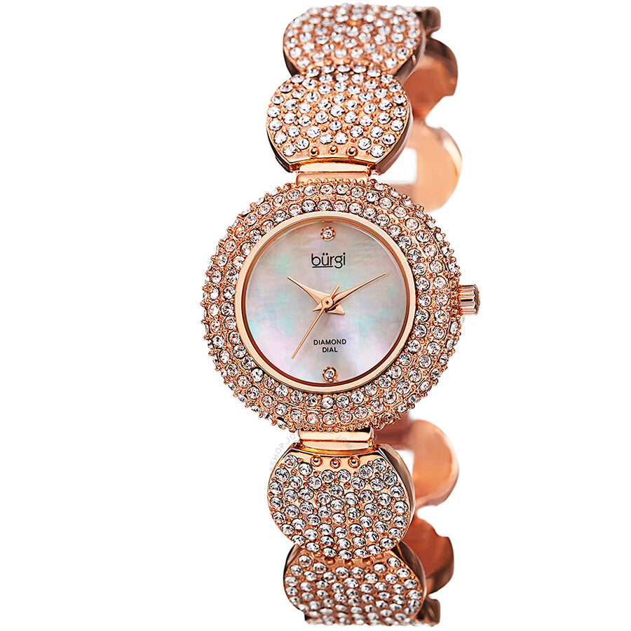 Burgi Mother of Pearl Diamond Dial Silver-tone Base Metal Ladies Watch BUR109RG - Dawson Watches