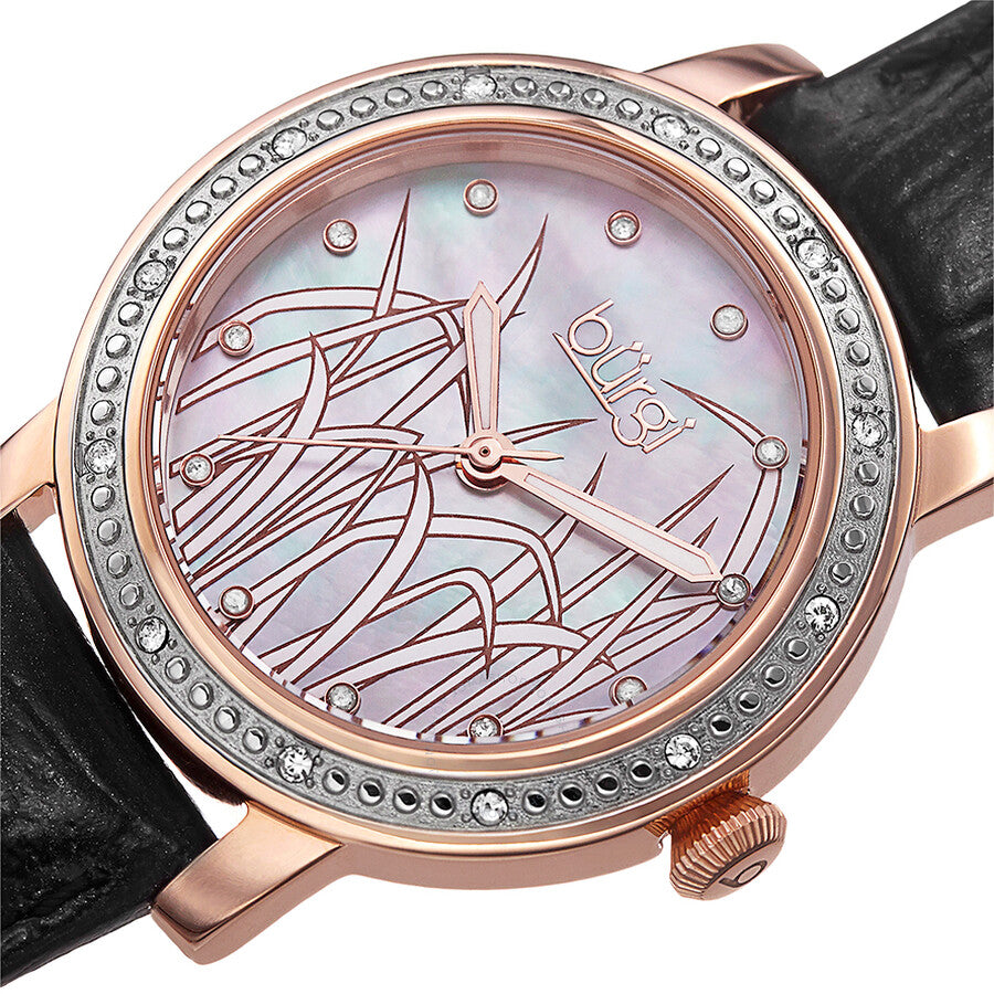 Burgi Mother of Pearl Pattern Dial Black Leather Ladies Watch BUR096RG - Dawson Watches #2