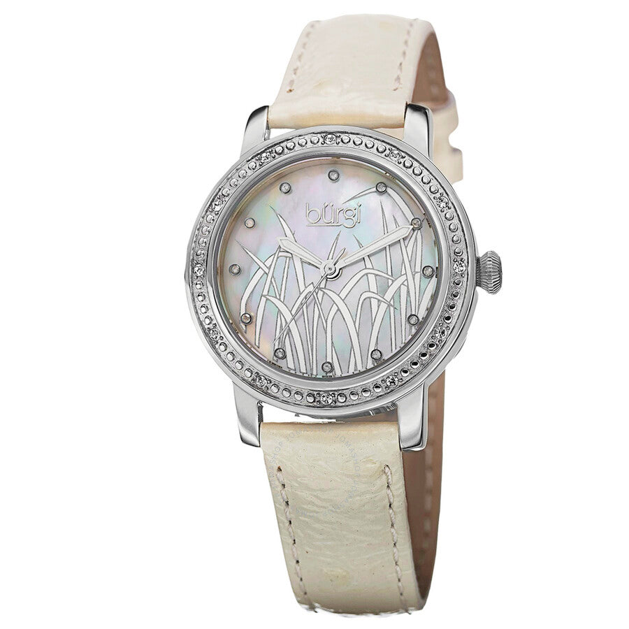 Burgi Mother of Pearl Pattern Dial White Leather Ladies Watch BUR096SSW - Dawson Watches