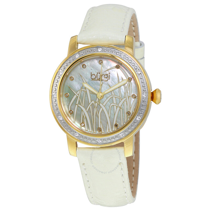 Burgi Mother of Pearl Pattern Dial White Leather Ladies Watch BUR096YGW - Dawson Watches