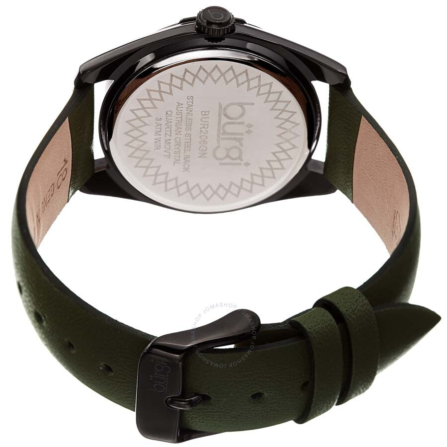 Burgi Olive Green Dial Black Leather Ladies Watch BUR206GN - The Watches Men & Co #4