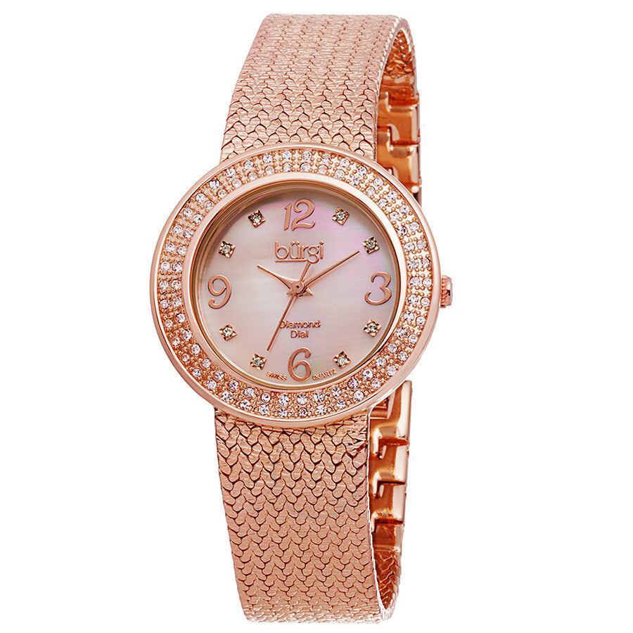 Burgi Pink Mother of Pearl Diamond Dial Ladies Watch BUR097RG - Dawson Watches