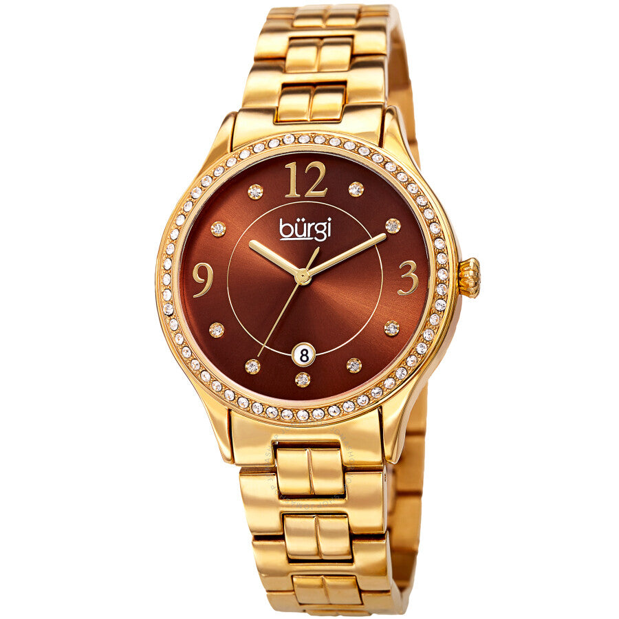 Burgi Quartz Brown Dial Yellow Gold-tone Ladies Watch BUR180YGBR - Dawson Watches