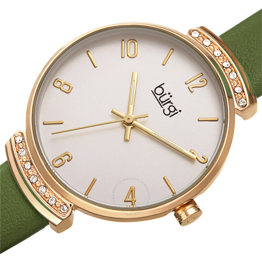 Burgi Quartz Crystal Silver Dial Green Leather Ladies Watch BUR254GN - Dawson Watches #2
