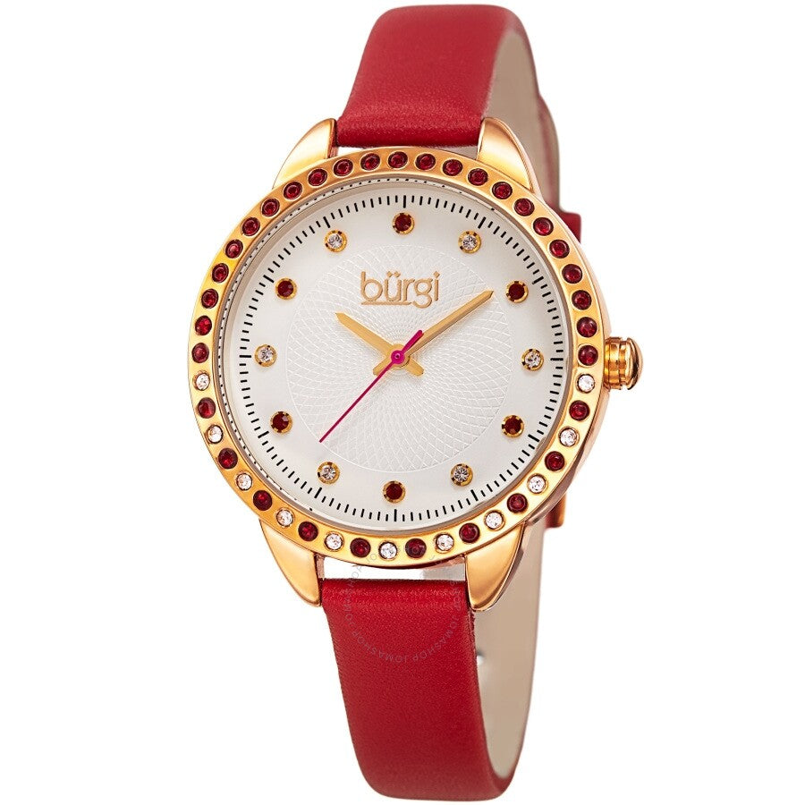Burgi Quartz Crystal Silver Dial Ladies Watch BUR161RD - Dawson Watches