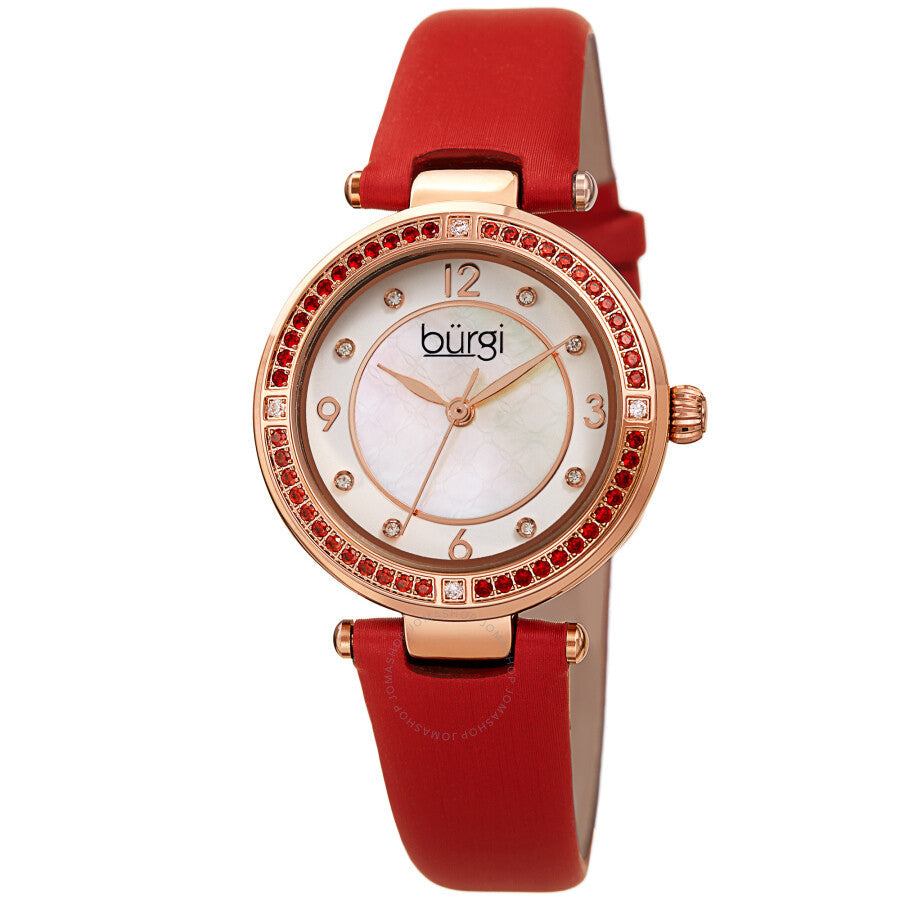 Burgi Quartz Crystal White Dial Red Satin Ladies Watch BUR251RD - Dawson Watches